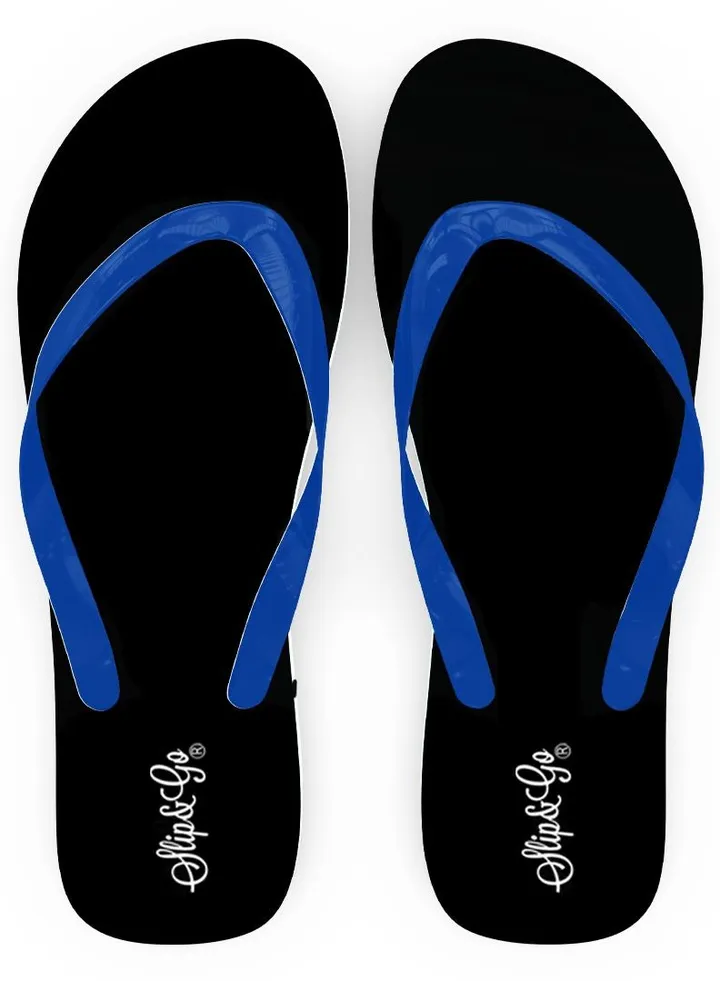 black basic slipper with blue strap