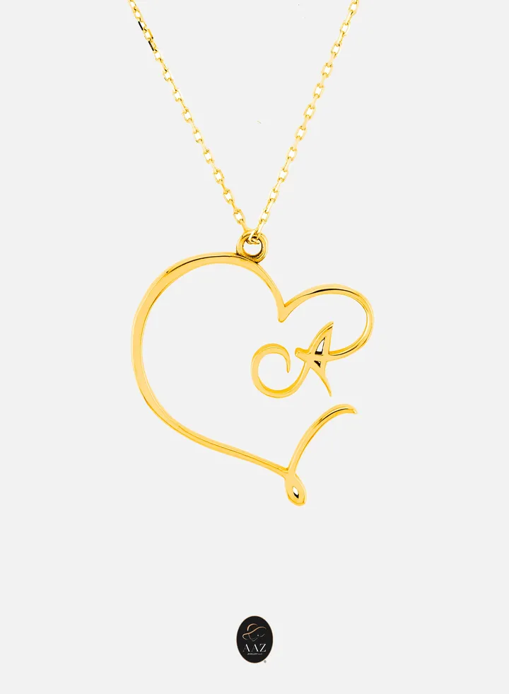 Heart Initial 18K Gold Necklace
