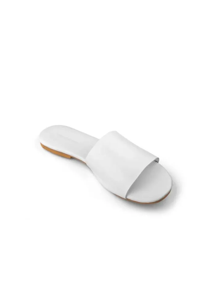 Basica White leather summer slippers for women