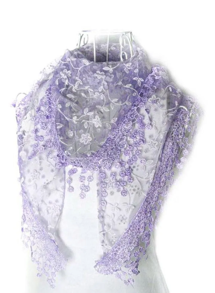 Lace Floral Knitted Scarf Purple