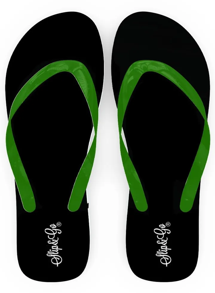 black basic slipper with green strap
