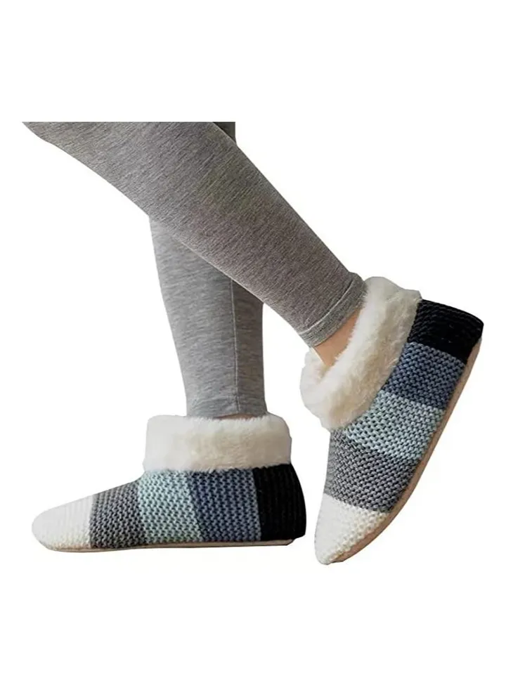 Slipper Socks,Fuzzy Sherpa Lined House Slippers with Thick Soft Soles ,Cozy Warm Indoor Knit Gripper Sock Set Non Slip BottomsJJ-TX0002