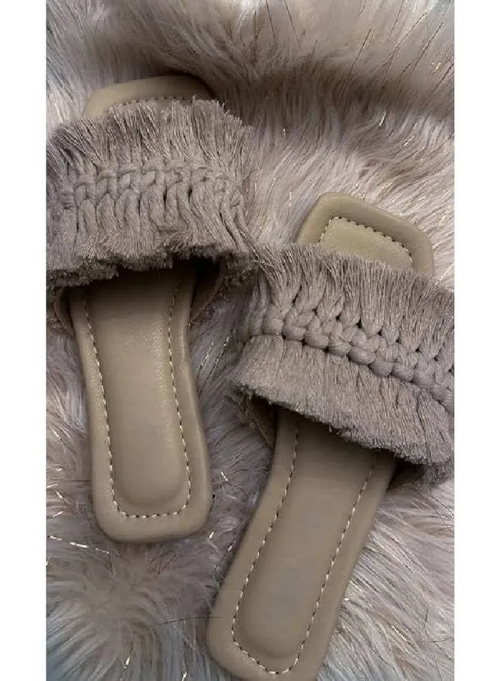 Women's flat slippers, beige, size 37