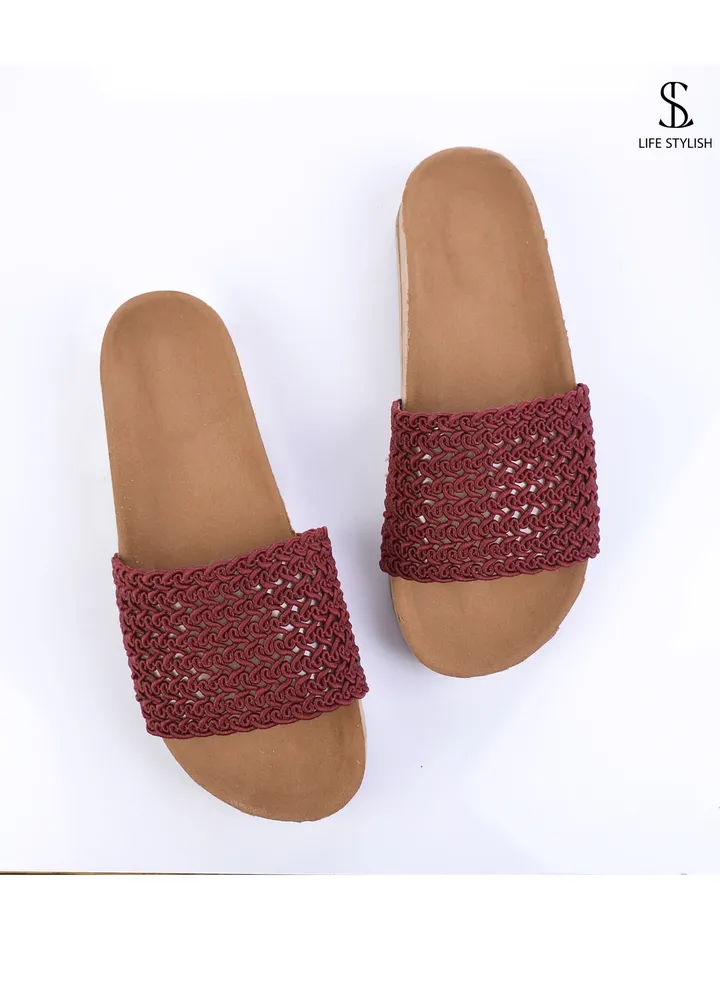 SL-102 Elegant leather laser slipper -Maroon