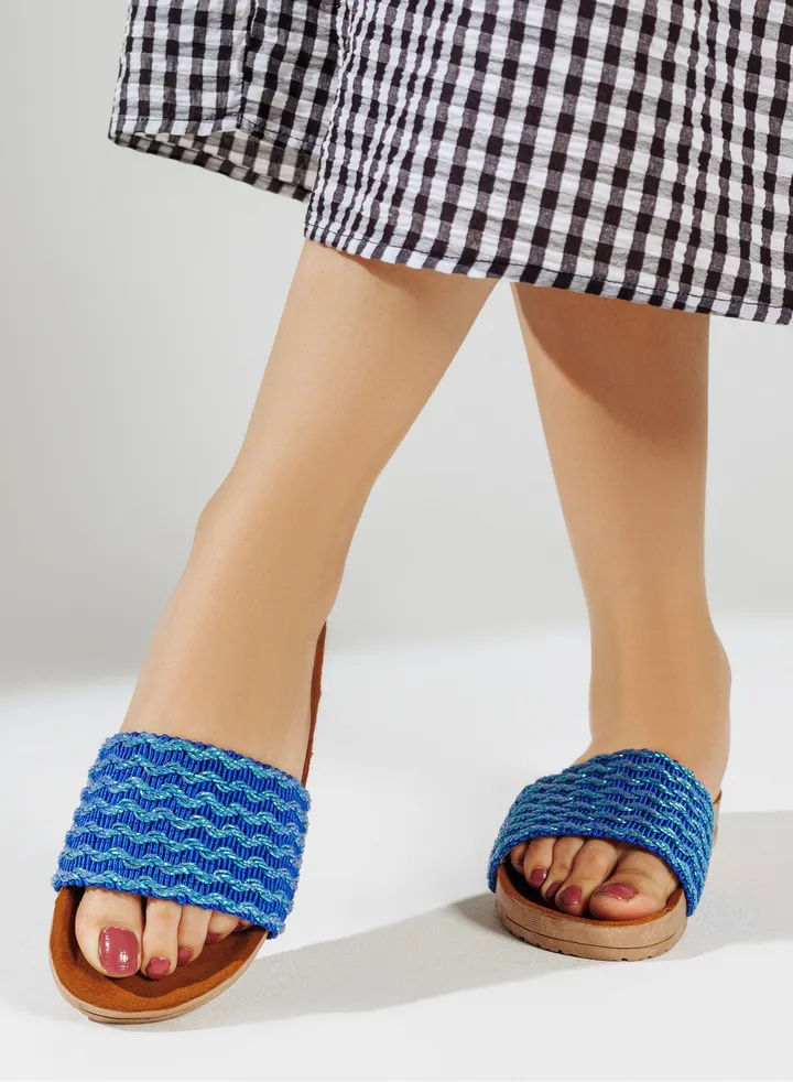 Slipper Flat Fabric Beads SL-123 - Blue
