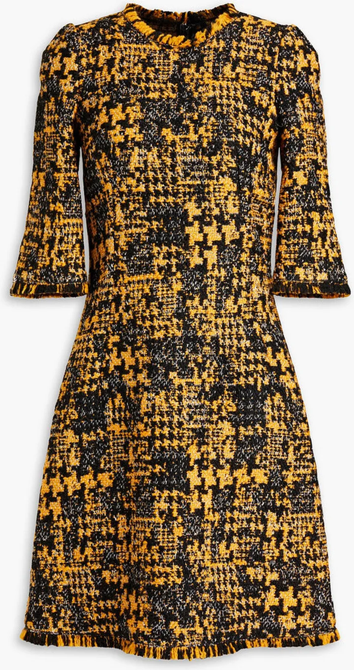 Frayed-trimmed tweed dress