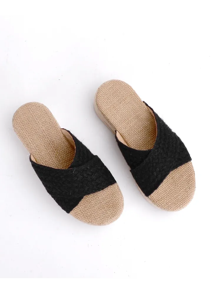 sl-202 Slipper Heel X Burlap Stylish - Black