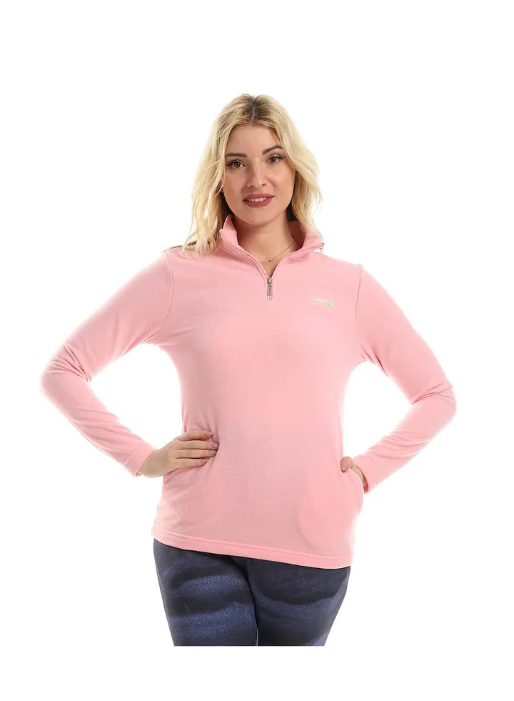 Side Pockets Long Sleeves Women Sweater - Rose