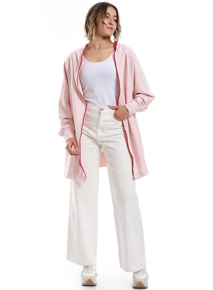 Zipper Closure Long Sleeves Hoodie_ Shades Of Pink