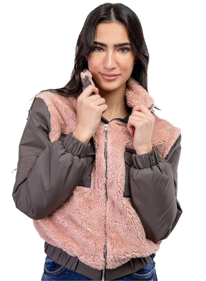 Zipper Fleece Sweatshirt Faux Fur