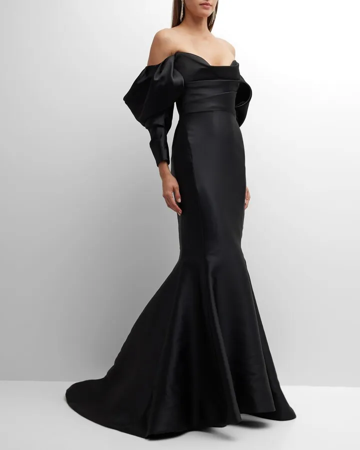 Off-The-Shoulder Detachable-Sleeves Mermaid Gown