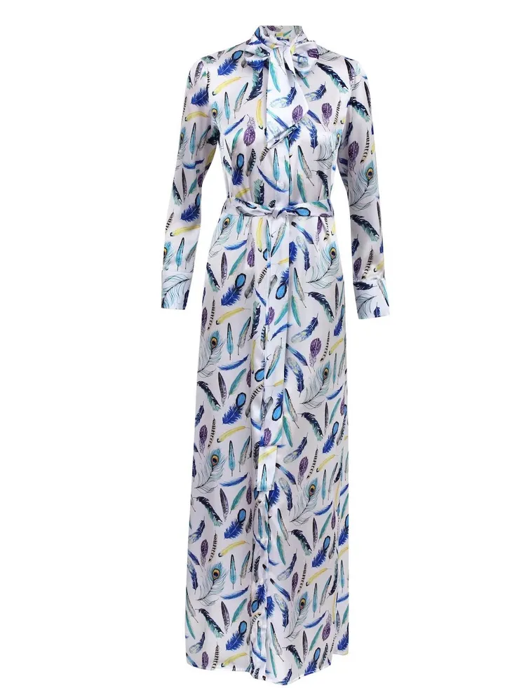 Jana Bow Dress Feather Printed