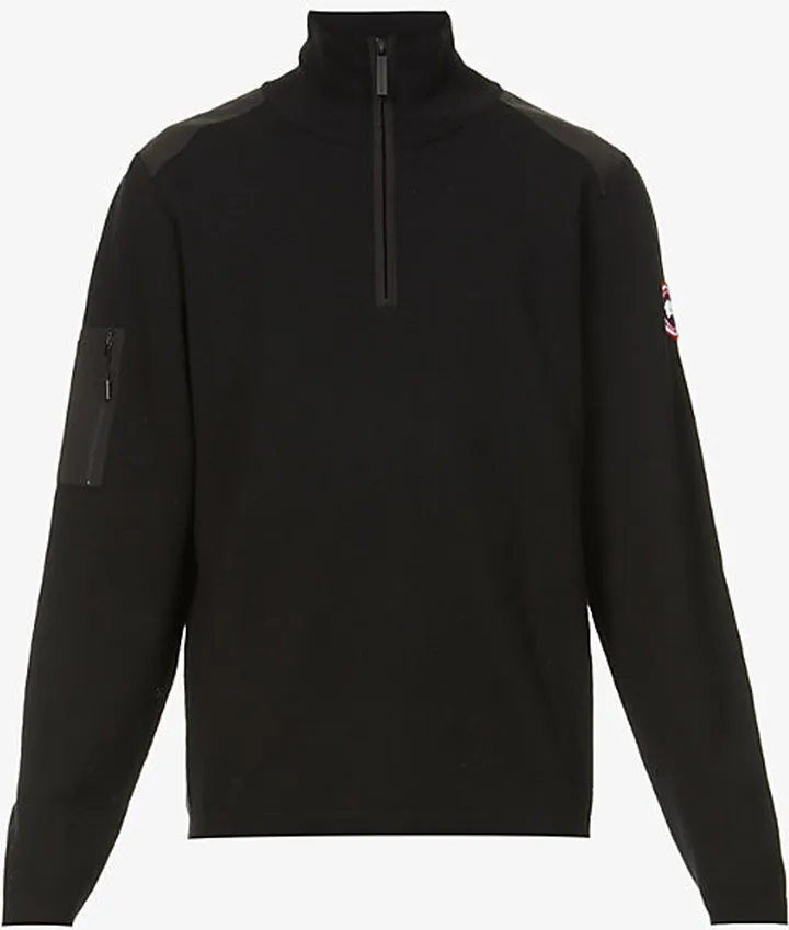 Mens Black tormont Half-zip Merino Wool Jumper