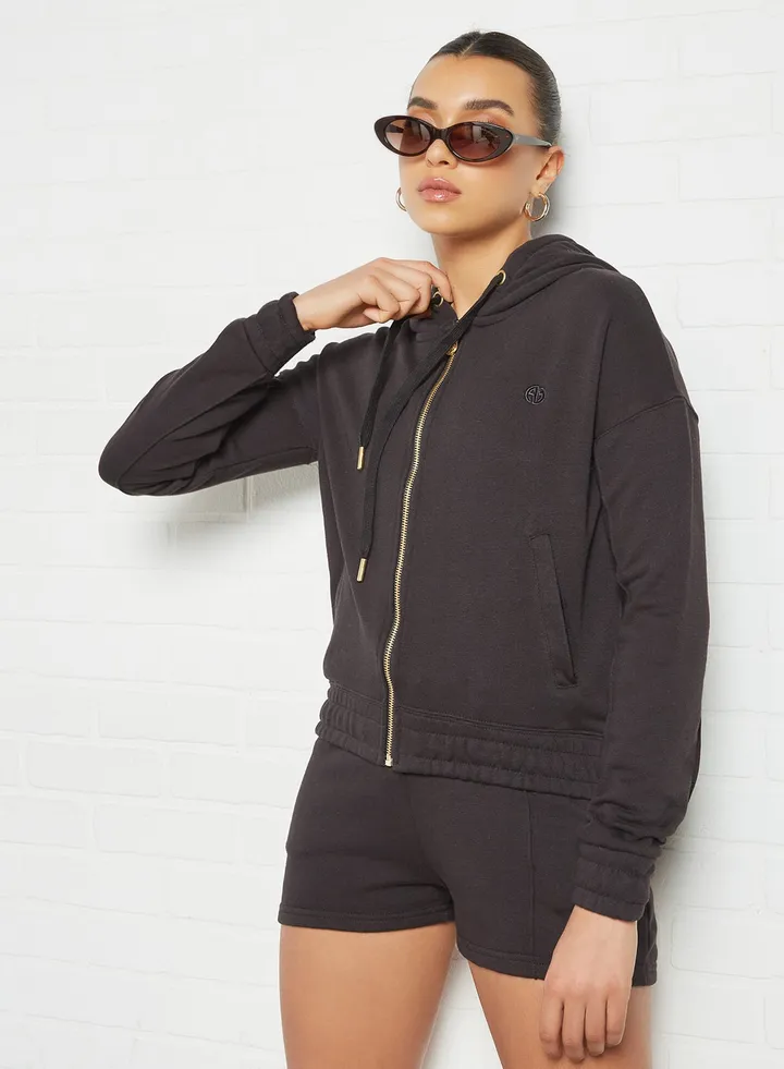 Zip Through Hoodie Black