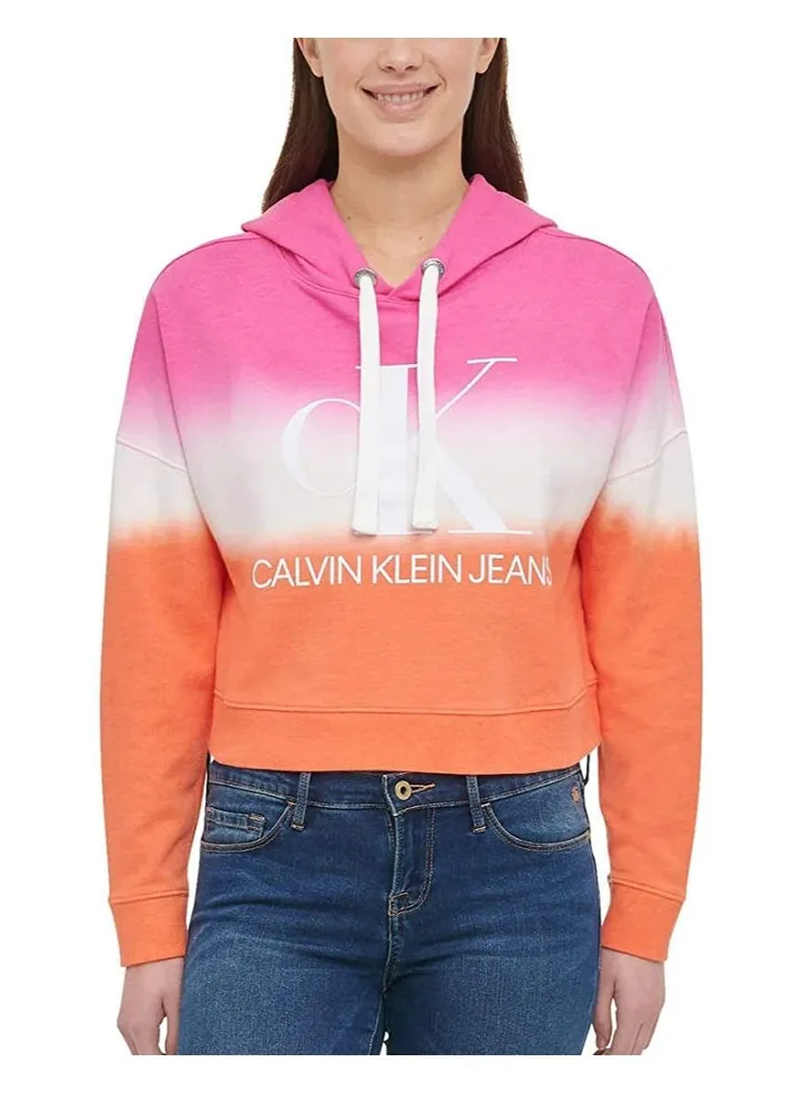 Calvin Klein Jeans Women's Monogram Logo Tie Dye Block Hoodie, Sherbert Combo