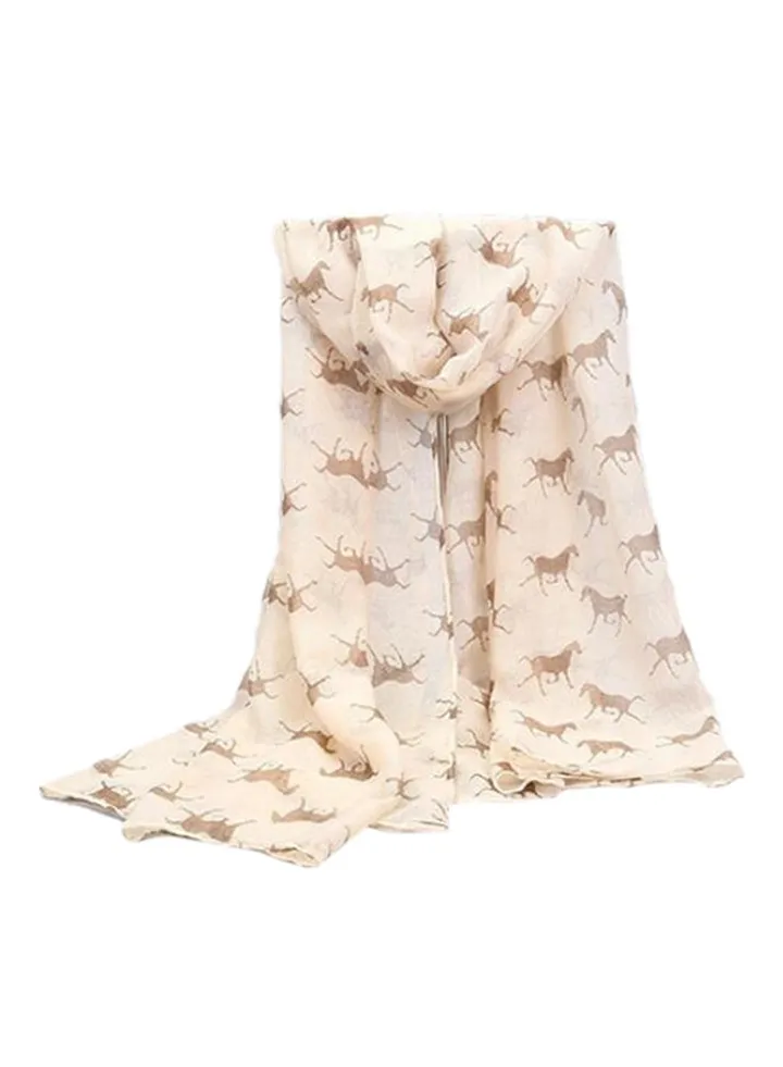 Horse Printed Scarf Beige