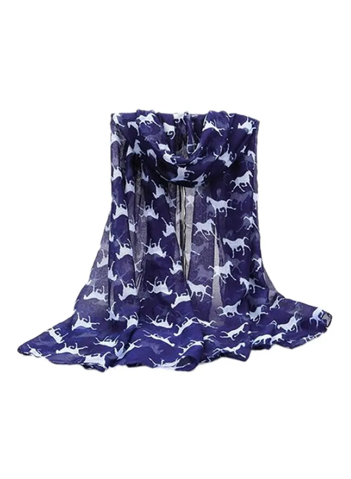 Horse Printed Scarf Navy Blue/White