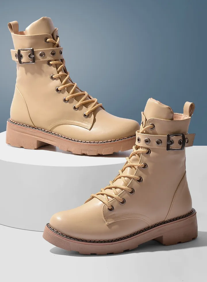 Half Boot Leather Buckle-Beige