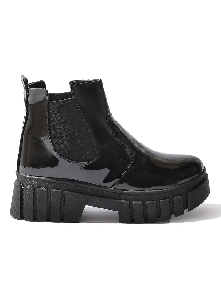 Uncle High Quality Glossy Leather Boot 2-BLACK
