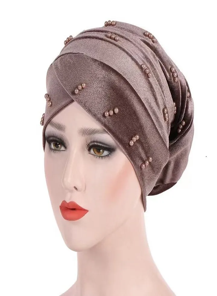 Velvet pearl Scarf Brown