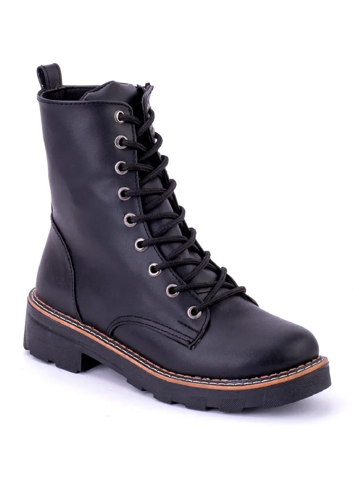 Half Boot Leather And Zipper-BLACK