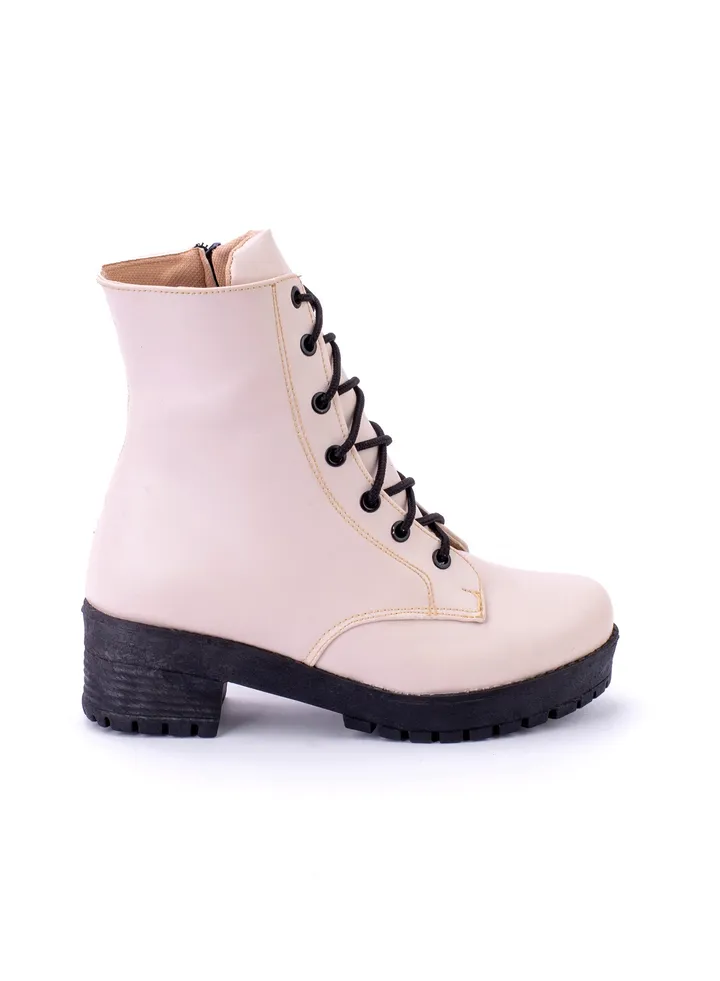 Stylish leather half boot with zip-beige