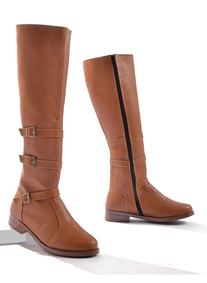 Long Leather 3 Buckle Half-boot - HAVAN Z-6