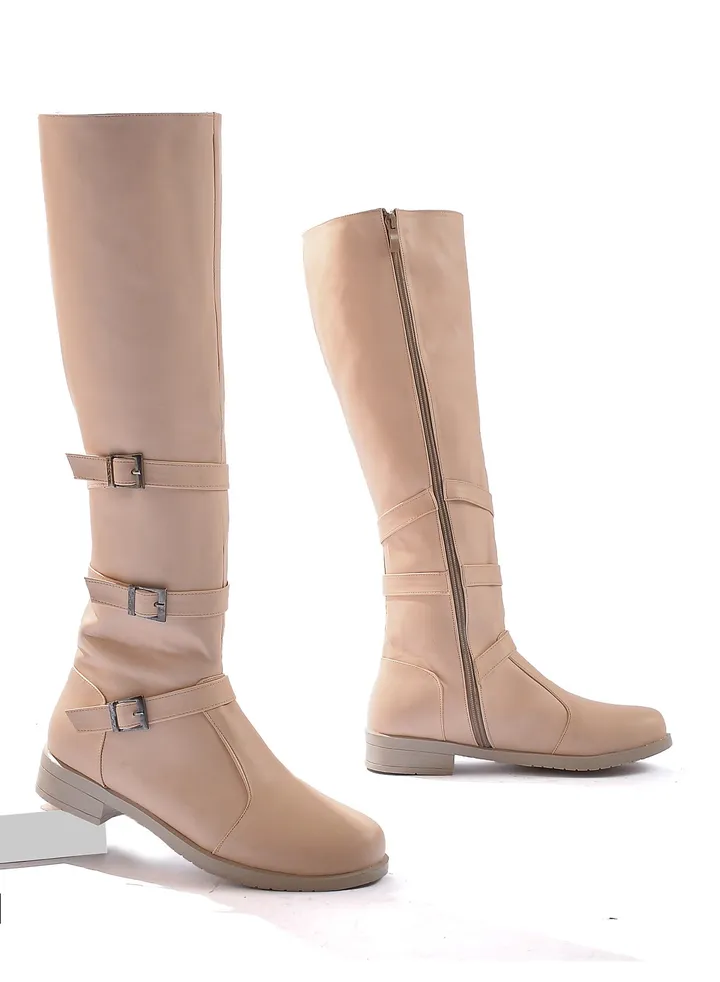Long Leather 3 Buckle Half-boot - Beige Z-6