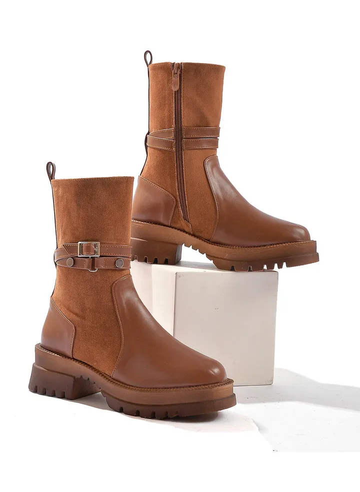 Half Boot Elegant Suede Two Buckles-Havan