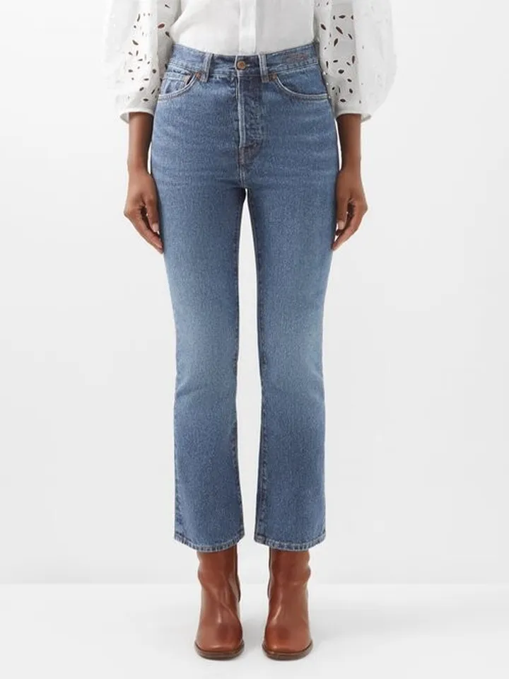 Logo-embroidered Cropped Bootcut Jeans