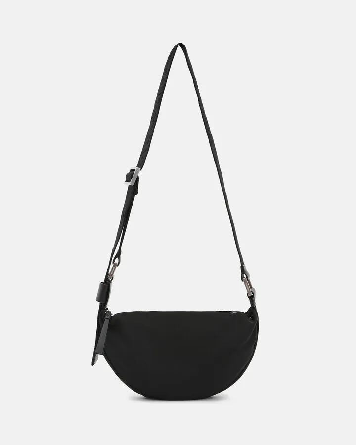 Half Moon Nylon Crossbody Bag - Black