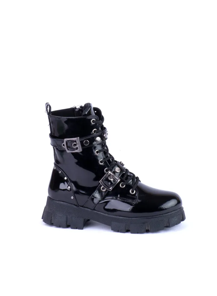 HALF BOOT PATENT LEATHER-BLACK