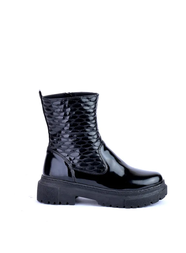 High Quality Glossy Cabotone Leather Half Boot-Black