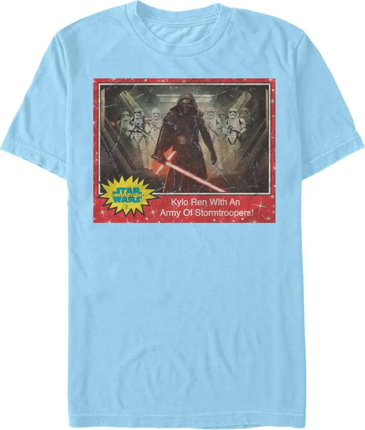 Men's Star Wars The Force Awakens Kylo Ren Stormtroopers Trading Card T-Shirt - Light Blue - 2X Large