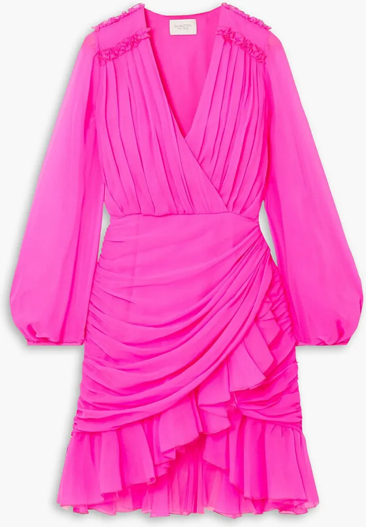Wrap-effect ruffled silk-georgette mini dress