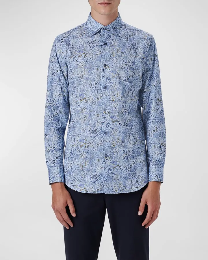 Men's Floral-Print Performance Knit Sport Shirt