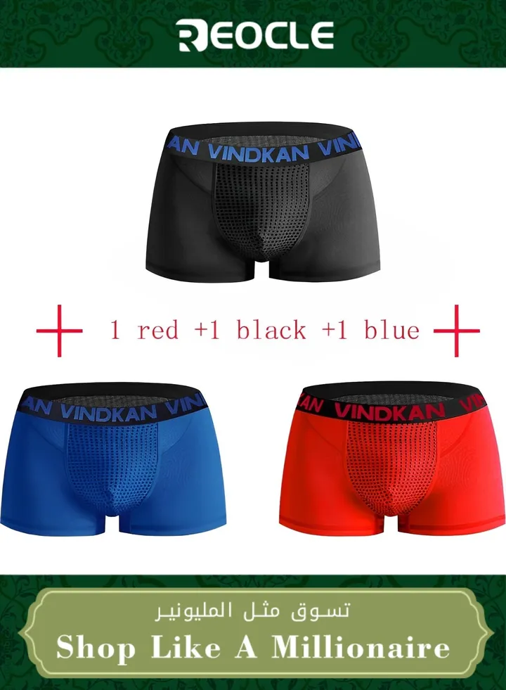 3pcs Magnetic Therapy Underwear Breathable Elastic Panties with 30 Energy Magnets & Far-infrared Heating System & Negative Ion Purification System Health Care Underwear for Men