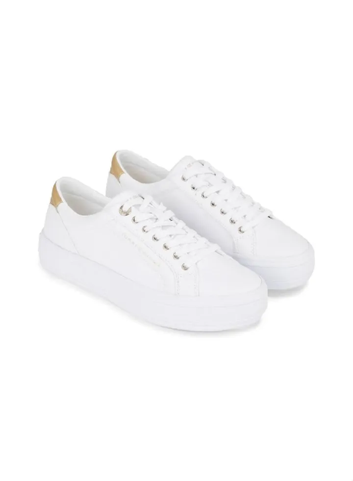 Women's Metallic Heel Canvas Trainers - Cotton canvas upper, White