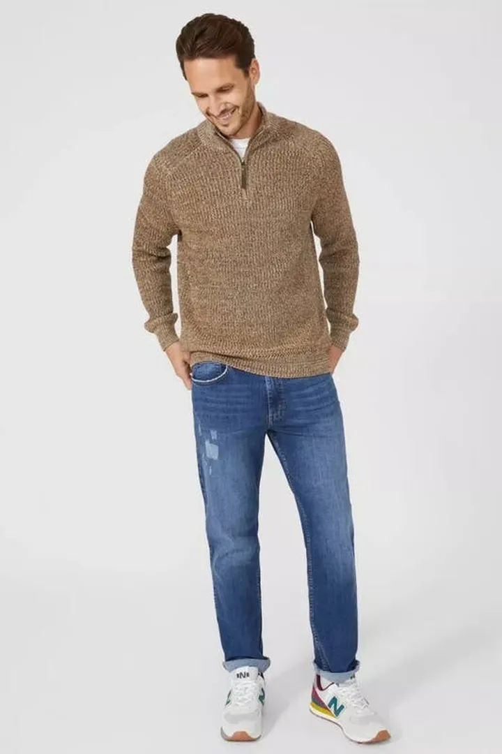 Mantaray Mens Twist Half Zip Sweater - Tan