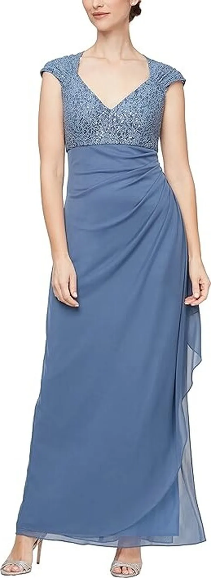 Alex Evenings Empire Waist Dress with Corded Lace Bodice (Wedgewood) Women's Dress