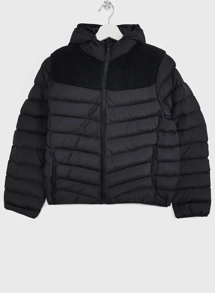 Boys Borg Yoke Padded Hooded Jacket