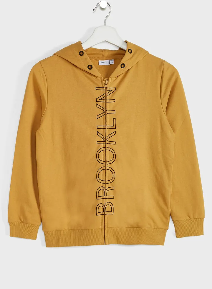 Kids Slogan Hooded Jacket