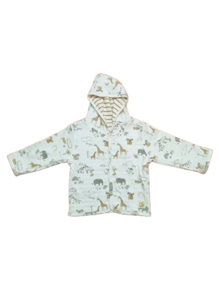 Sheer Hugs 100% Organic Cotton Reversible Jacket for Boys, 74 | Cute Fashion Babywear | Animal Print White & Stripes