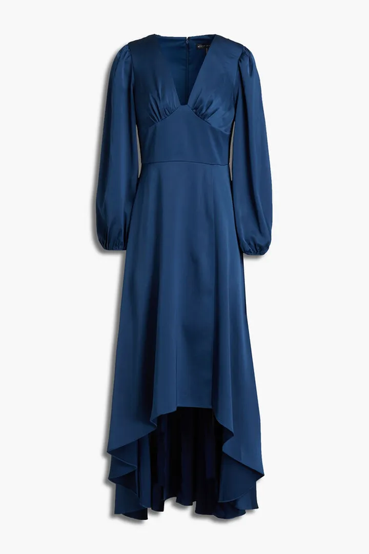Gathered satin-crepe midi dress