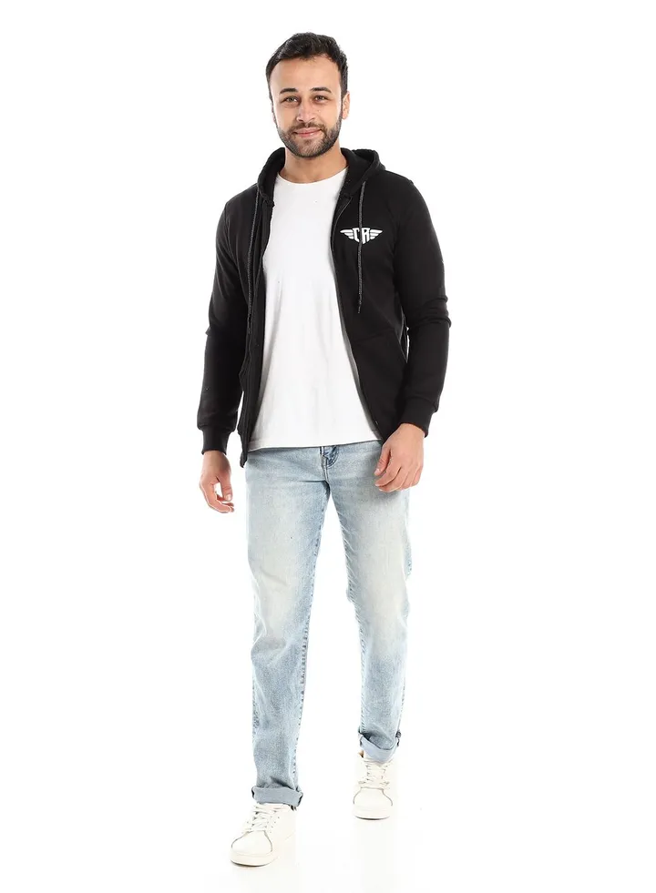 Mens Printed wings Hoodie With Front Pockets and through zipper