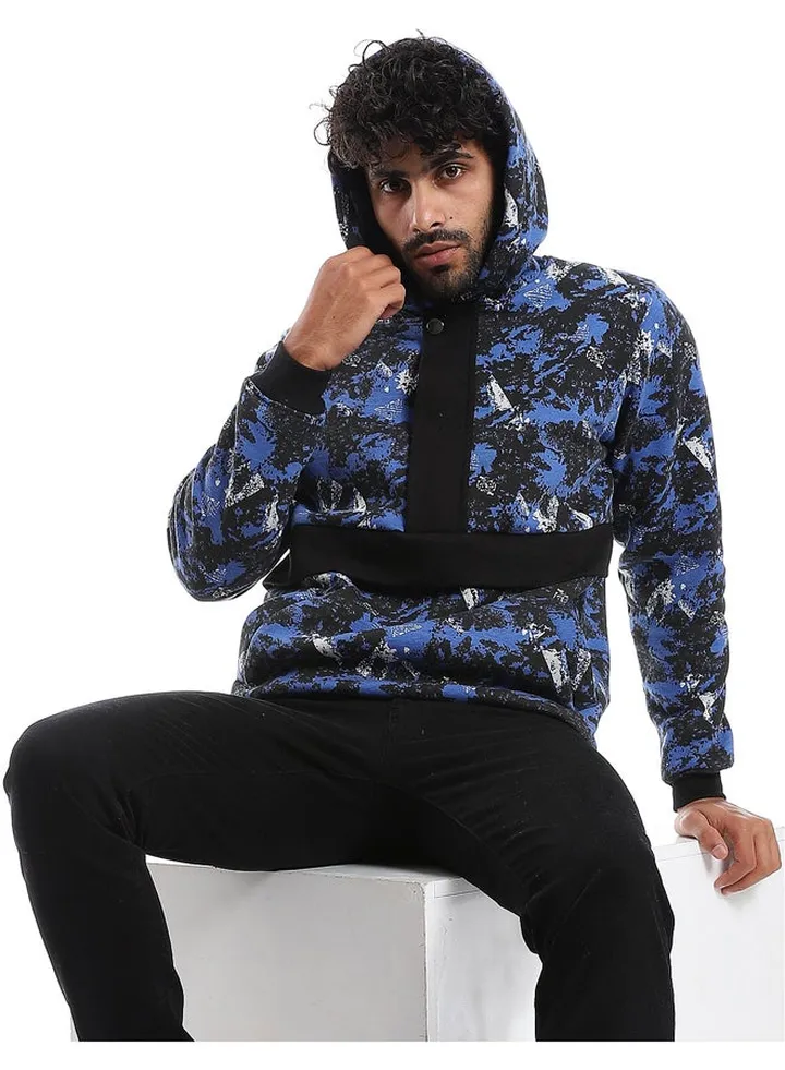 Self Pattern Long Sleeves Worm Hoodie _ Royal Blue, White & Black