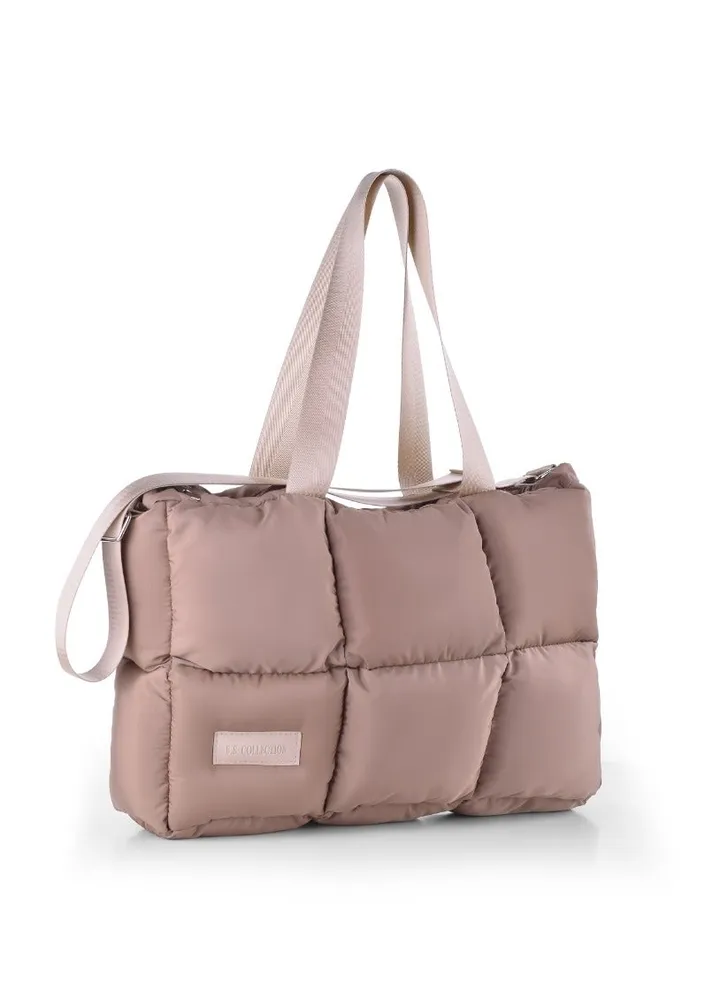 Large capacity waterproof soft quilted shoulder bag and hand bag for women - Cafe