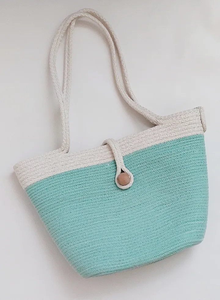 Shoulder bag beach bag cotton rope natural aqua off-white