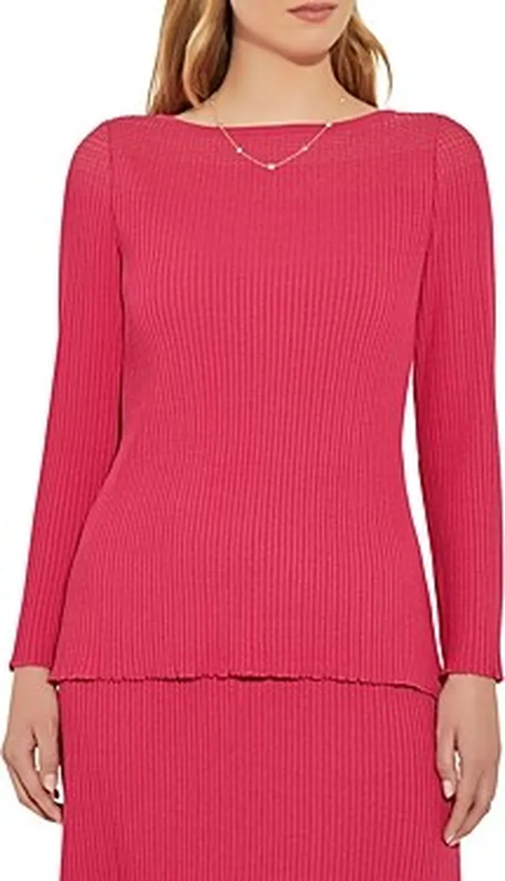 Misook Burnout Neckline Ribbed Tunic Top