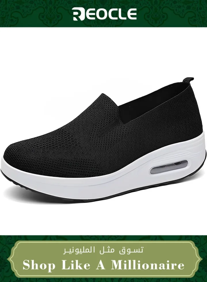 Women's Walking Shoes Slip On Casual Mesh-Comfortable Athletic Breathable Sneakers Thick-Soled Heightened Air Cushion Sports Shoes